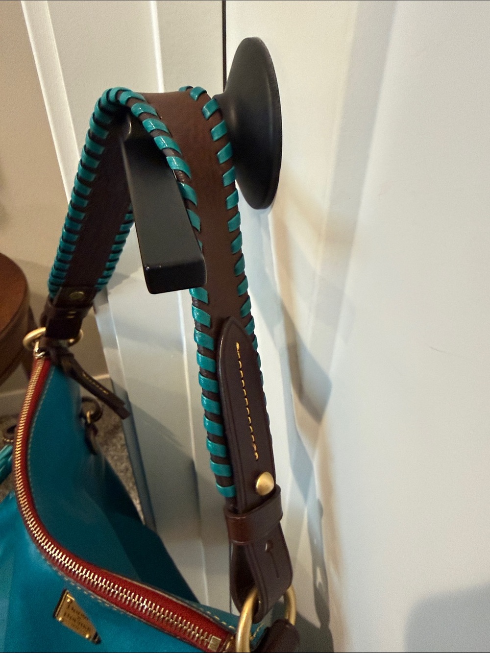 Dooney & Bourke Teal Leather Hobo Bag Teagan purse designer suede DB turquoise - Picture 3 of 11